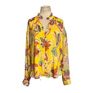 Pilcro yellow floral long sleeves blouse size 1X